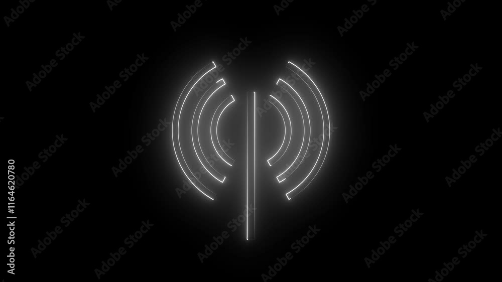 neon line glowing WI-FI icon animation with black background. neon line glowing WI-FI icon animation with black background.