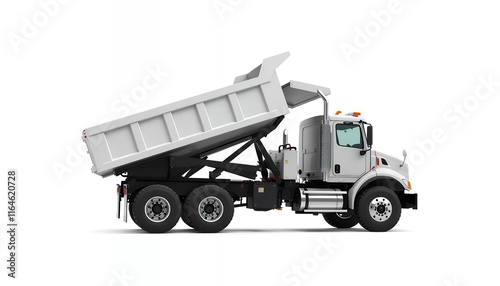 White Dump Truck: Side View, Raised Bed, Industrial Design