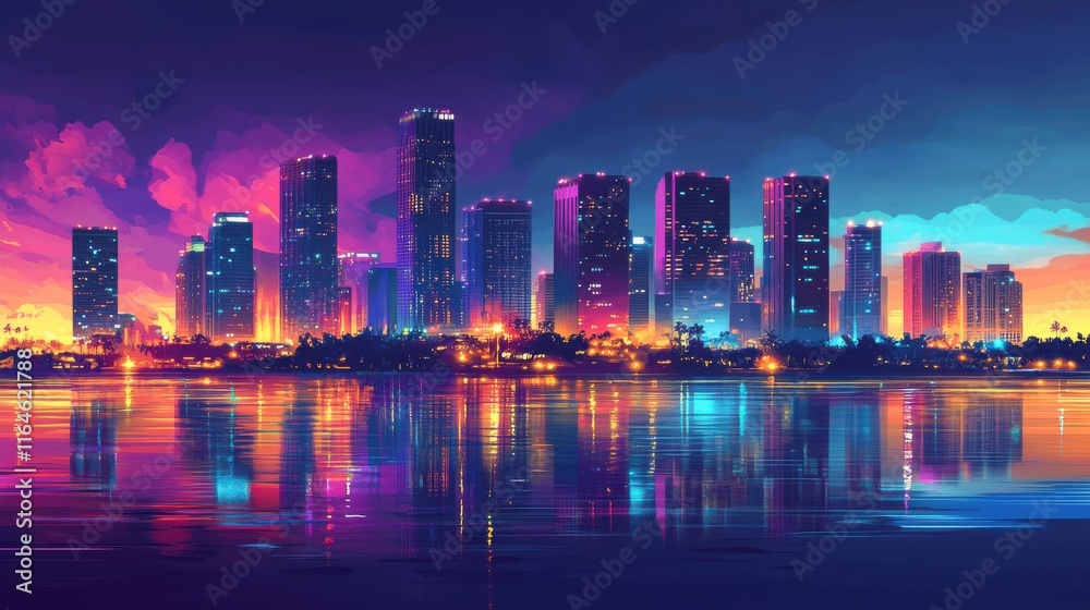 Fototapeta premium Vibrant Urban Skyline in Bright Contrast Colors