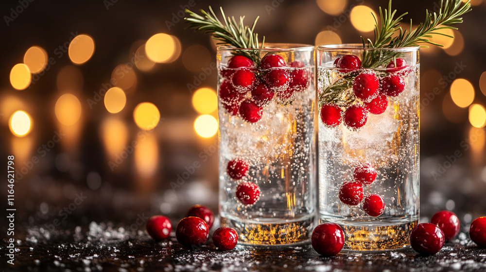Elegant Cranberry Cocktail with Holiday Decor Elegant Cranberry Cocktail with Holiday Decor