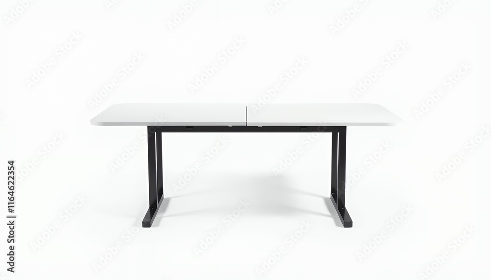Modern White Extendable Dining Table: Minimalist Design with Black Metal Base Modern White Extendable Dining Table: Minimalist Design with Black Metal Base