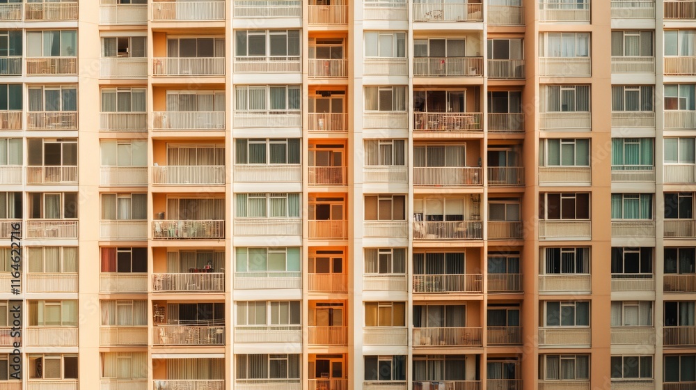 High-rise apartment building facade, numerous windows and balconies. High-rise apartment building facade, numerous windows and balconies.