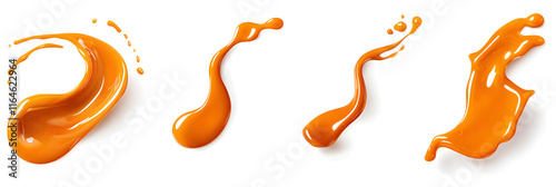 Set of abstract swirls from sweet caramel sauce isolated on white background. Vector style illustration design for packaging or print products. photo