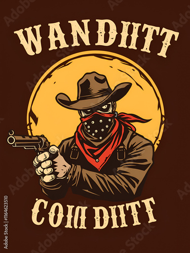 Cool bandit cowboy logo design, Western Gunslinger Bandit Wild West Cowboy Gangster with Bandana Scarf Mask photo