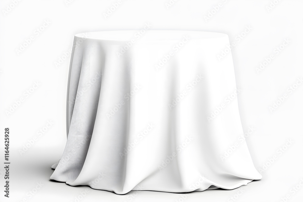 Restaurant round table with white folded tablecloth isolated on white background Restaurant round table with white folded tablecloth isolated on white background