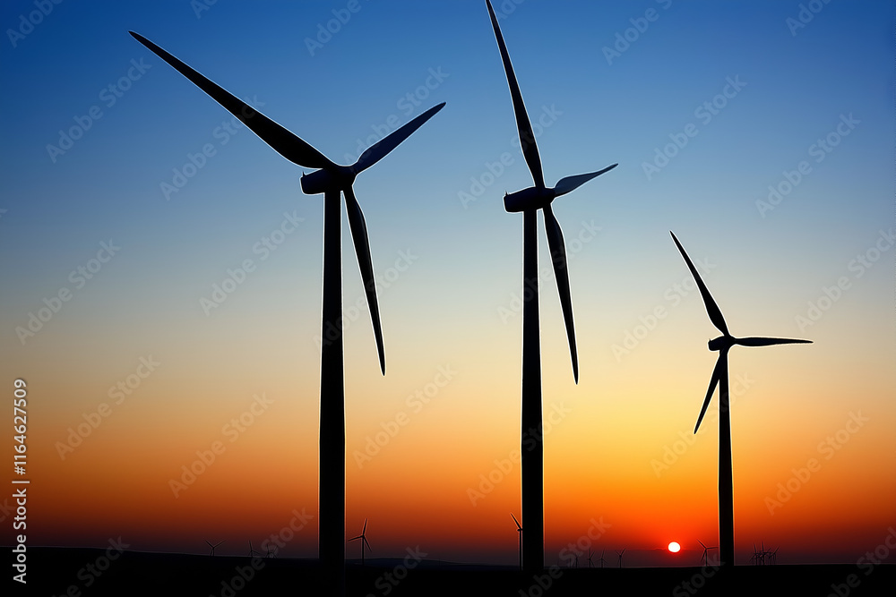 Wind Turbines Against a Clear Sky at Sunset Wind Turbines Against a Clear Sky at Sunset
