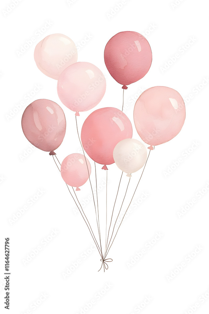 Bunny with balloons sitting on a cloud, watercolor cute illustration Bunny with balloons sitting on a cloud, watercolor cute illustration