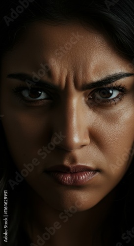 Close up of Hispanic Woman face, Mad Angry Anger Upset Expression, Zoom In, Zoomed Portrait