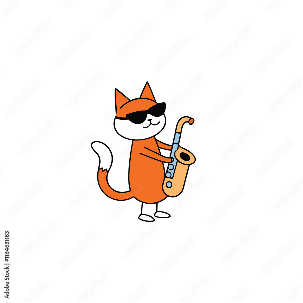 Fotografie Cool Cartoon Cat Playing Saxophone Vector Art