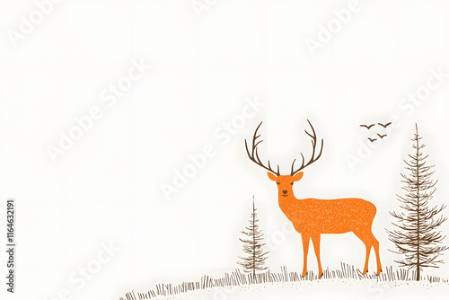 Deer graphic style wildlife simple drawing animal isolated on white background photo