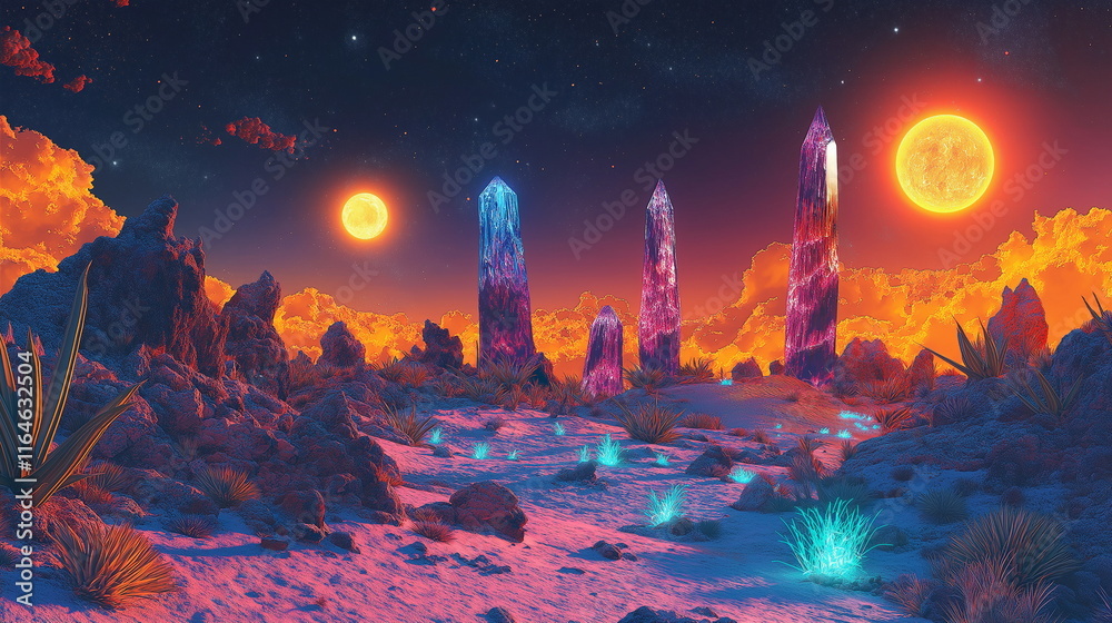 Fototapeta premium A vast alien plain covered in bioluminescent plant_016