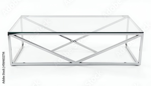 Sleek Glass Top Coffee Table: Geometric Chrome Frame, Modern Design