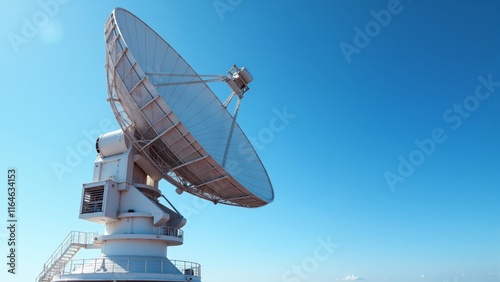 Satellite dish stands tall against a clear blue sky showcasing advanced communication technology