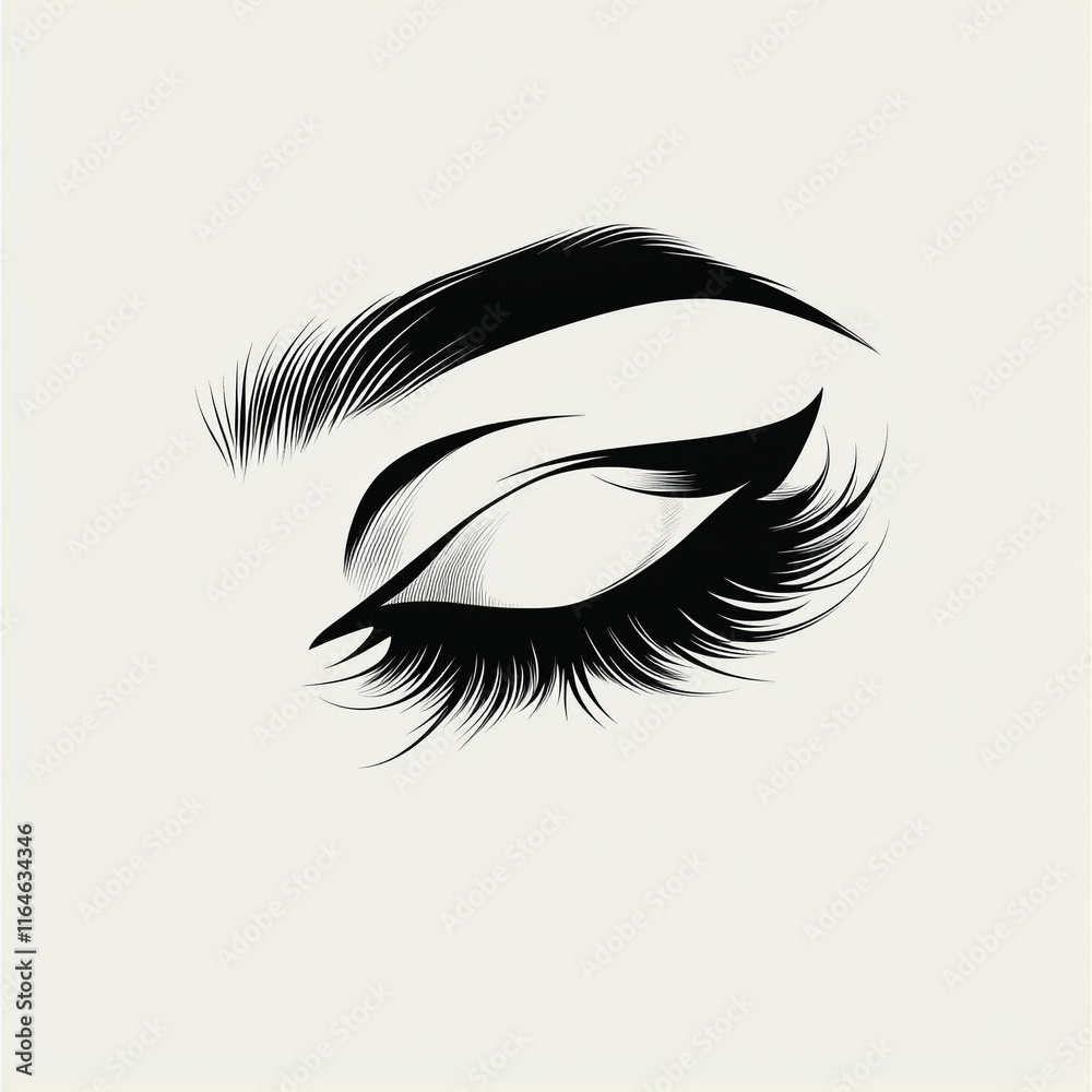 Black and white illustration of an eye with dramatic lashes. Black and white illustration of an eye with dramatic lashes.