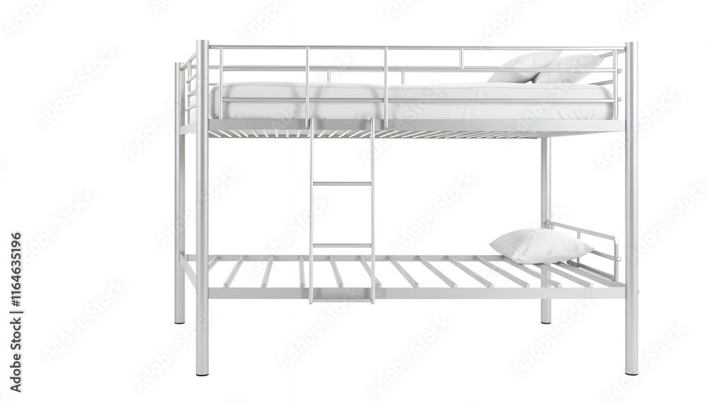 Sleek Metal Bunk Bed: Minimalist Design with Crisp White Linens Sleek Metal Bunk Bed: Minimalist Design with Crisp White Linens