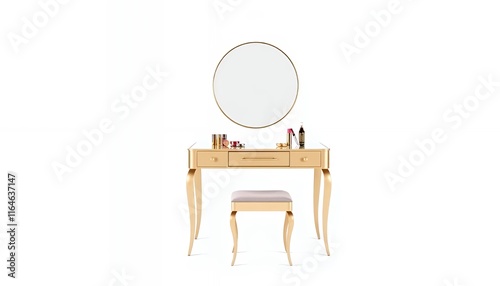 Elegant Gold Vanity Set with Round Mirror: A Glamorous Makeup Station photo