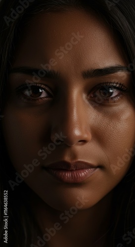 Close up of Hispanic Woman face, Sad Sadness Depressed Depression Expression, Zoom In, Zoomed Portrait