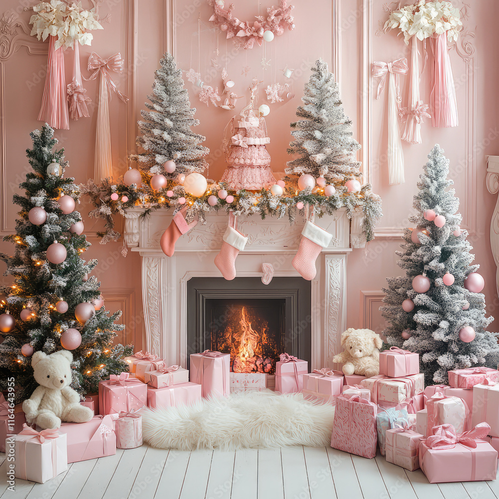 Obraz premium Pink Christmas Fireplace