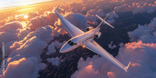 Sunset Flight: Private Jet Soaring Above Clouds
