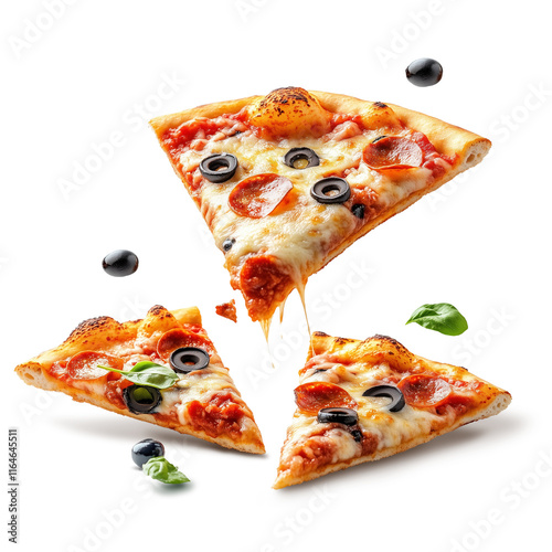 Deliciosas fatias de pizza isolada em fundo transparente.