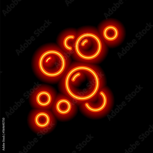 Soap for hands, personal sanitizer. Orange neon style on black background. Light linear icon with editable stroke