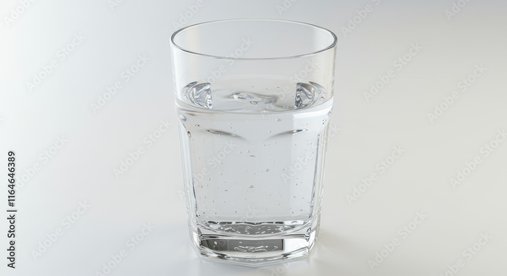Crystal clear water in glass on minimalist white background Crystal clear water in glass on minimalist white background