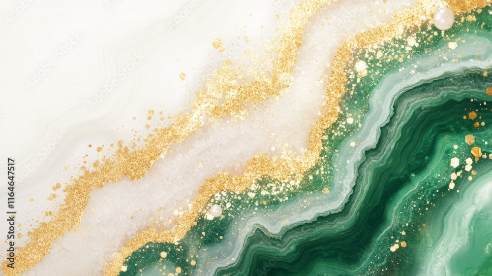Naklejka premium Elegant green and gold abstract design with flowing textures and shimmering accents in a modern composition