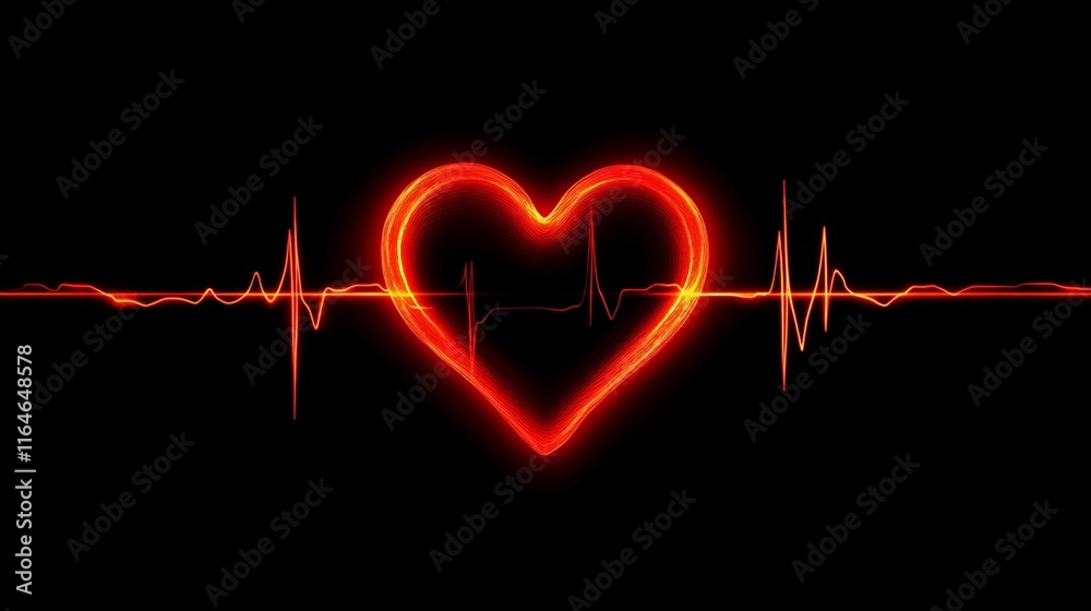 Heartbeat visualization with electrocardiograph in bright red tones. Generative AI Heartbeat visualization with electrocardiograph in bright red tones. Generative AI