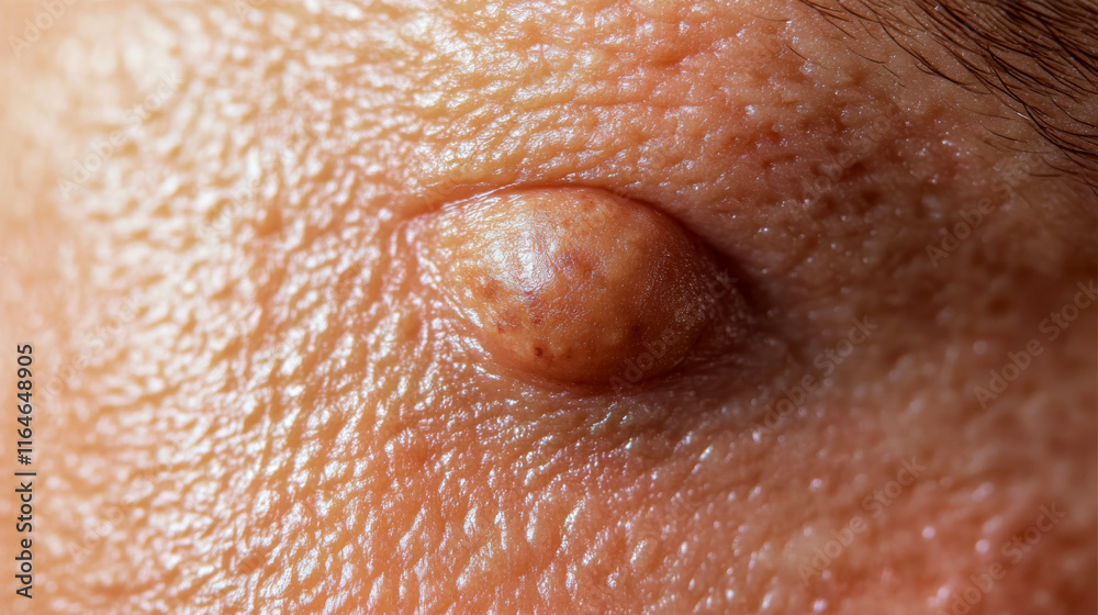 Fototapeta premium Close-up of a skin bump on human skin with visible texture and pores. Concept of dermatology or skin health. For medical education.