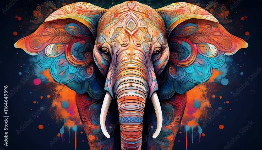 Obraz premium majestic digital artwork of an elephant enhanced with intricate patterns and splashes