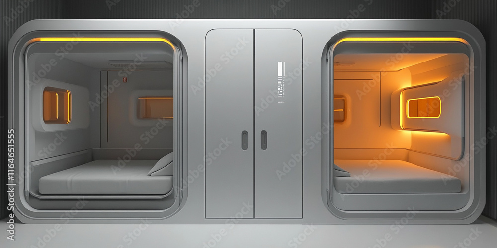 Modern capsule hotel design featuring unique sleeping pods Modern capsule hotel design featuring unique sleeping pods