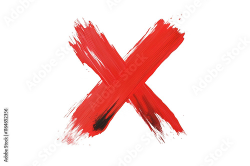X, cross drawn with two strokes of red paint, cartoon, on white background, png, no background, on transparent background, isolated	