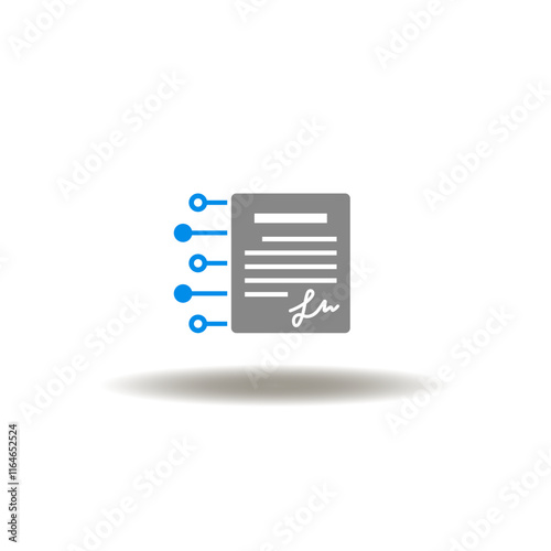 Vector illustration of document with signature and circuit pattern. Symbol of smart contract. Icon of online signing, signature.