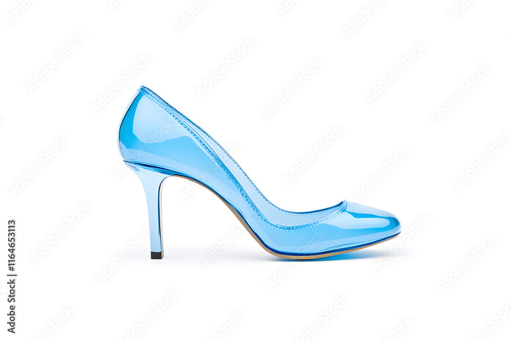 Obraz premium A High Heel made of Glass or Blue plastic isolated on white background