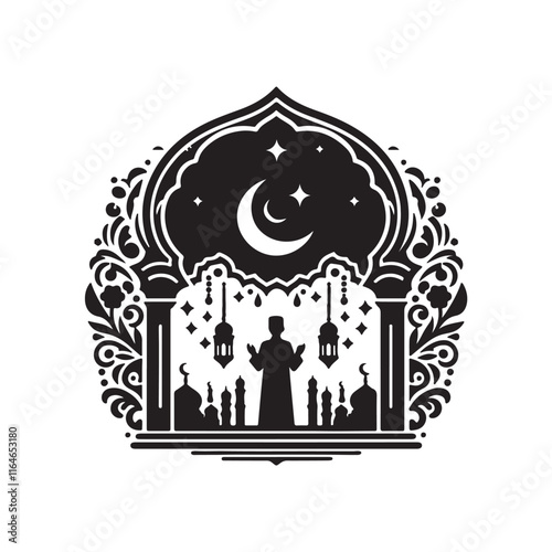 Black Color eid Silhouette Vector Illustration, Solid White Background 3.eps