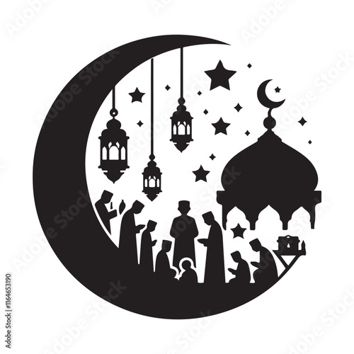 Black Color eid Silhouette Vector Illustration, Solid White Background 2.eps