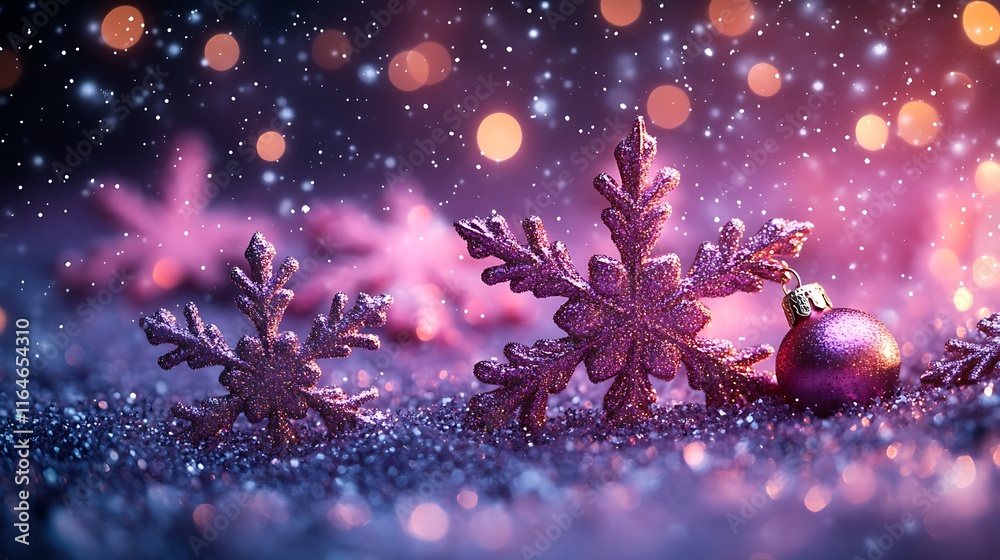 Fototapeta premium Snowflake purple light glowing winter sparkling high resolution hd background