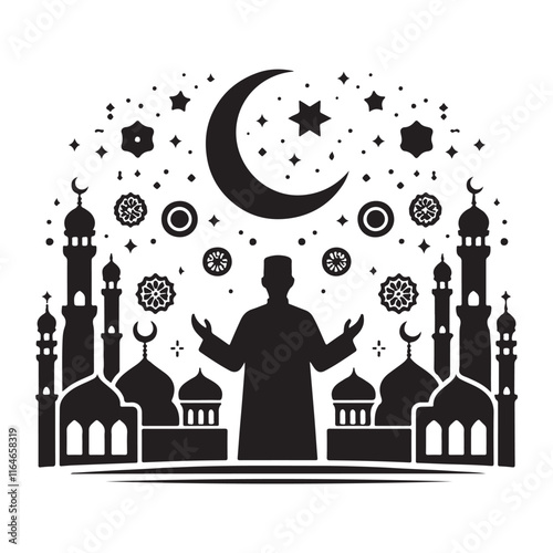 Black Color eid Silhouette Vector Illustration, Solid White Background 50.eps