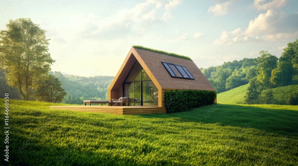 Obraz premium Eco House In Green Environment - Wooden Home Friendly On Grass