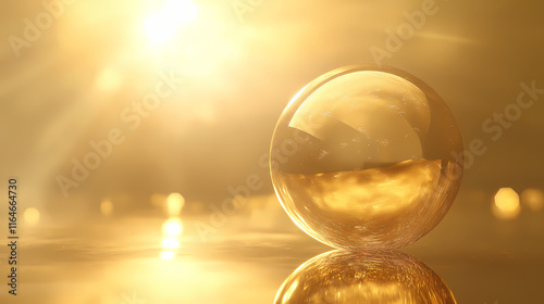 Softly glowing auroral light reflected in an abstract golden sphere, radiant, shine, auroral. Auroral. Illustration