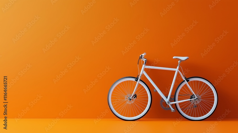 A white bicycle on an orange background. A white bicycle on an orange background.