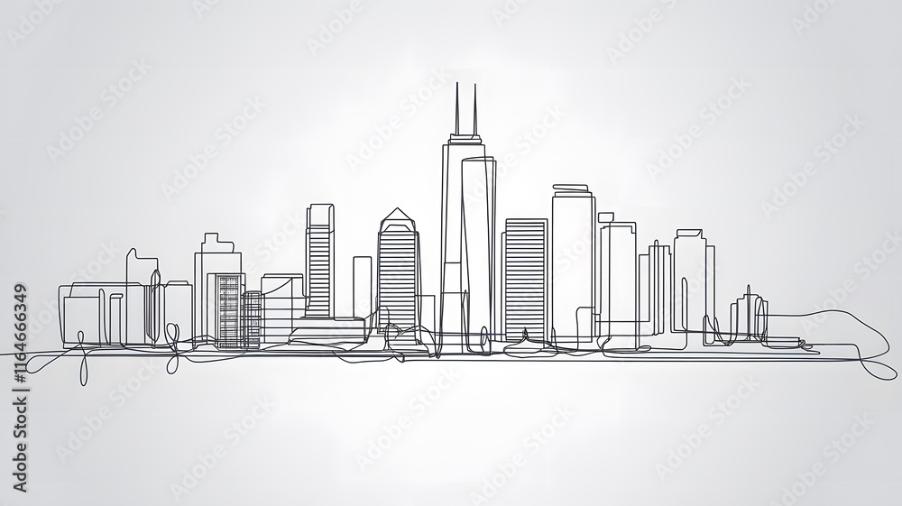 Fototapeta premium A black and white drawing of a city skyline on white