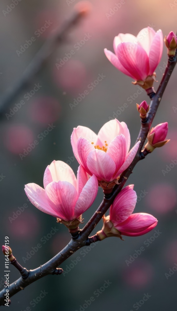 Delicate pink petals unfolding on bare branches in spring, nature, pink, blossoms Delicate pink petals unfolding on bare branches in spring, nature, pink, blossoms