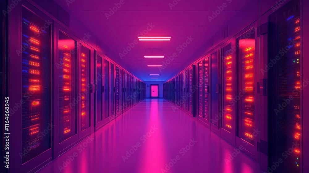 Fototapeta premium Intense Cybersecurity Server Room with Firewalls