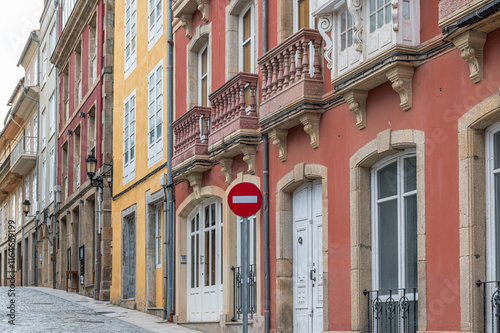 Colorful streets in the old town of Ribadeo, Spain photo