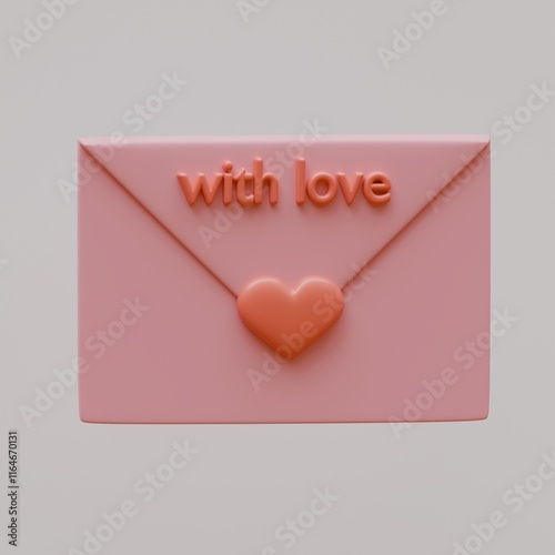 Valentine's day icon with the inscription with love 3D rendering. A letter with a heart.