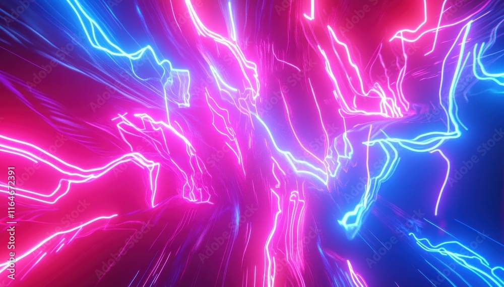 Obraz premium Abstract Neon Light Trails Pink and Blue Glowing Energy Lines Background