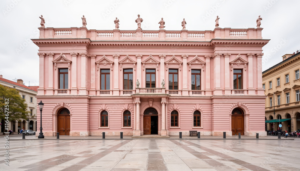 Historic pink building located in a square in the city center showcasing architectural elegance and cultural heritage Historic pink building located in a square in the city center showcasing architectural elegance and cultural heritage