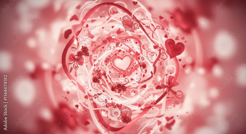 Romantic heart swirl with roses and ribbons in dreamy pink and red vortex Romantic heart swirl with roses and ribbons in dreamy pink and red vortex