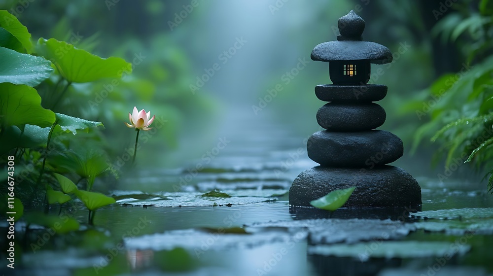 Serene Stone Lantern By Misty Lotus Pond Serene Stone Lantern By Misty Lotus Pond